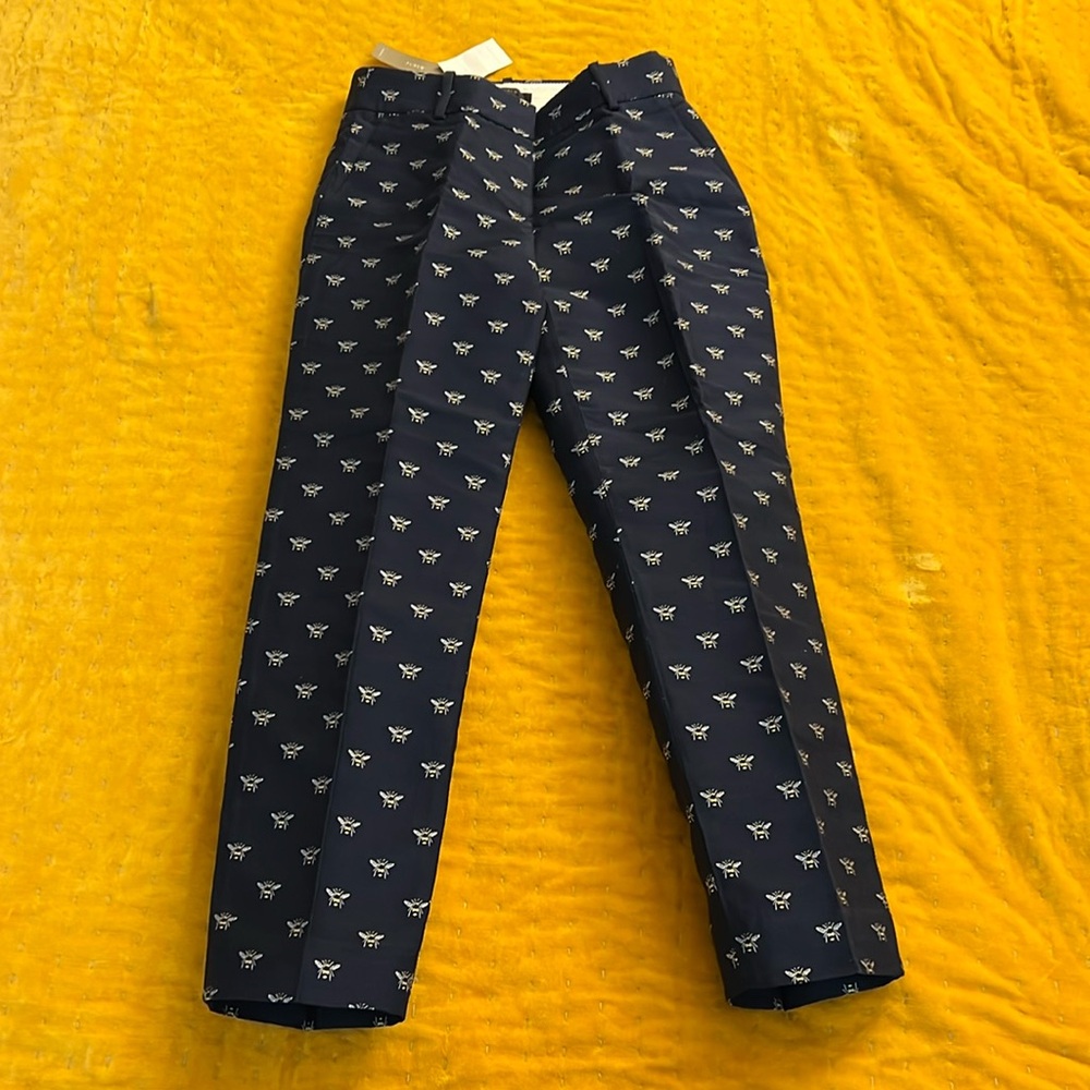 NWT: J Crew NavyTrousers with bee embroidery